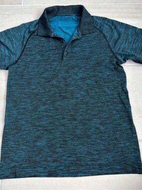 lululemon‎ athletica Men's Teal and Black Space-Dye Polo